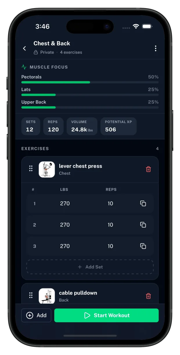 Repvia routine builder screen
